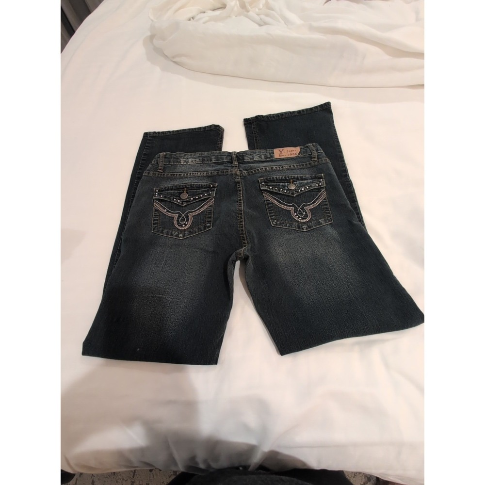 Y-Jeans Y2K Rhinestone Pocket Bootcut Jeans Women's 12 Embellished Stretch Denim